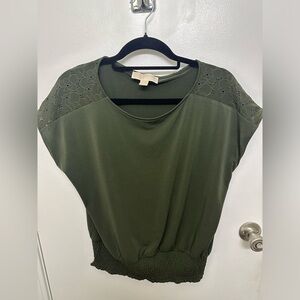Michael Kors Green Smocked Top, Size L